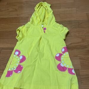 Hanna Andersson Girls 6-12 Month Yellow Hooded Dress with Pink Floral Details